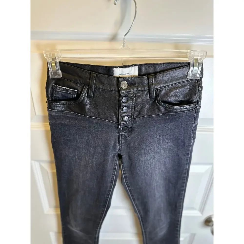 Current Elliott The Fused Faux Leather High Waist Skinny Jean Size 25 Black Moto